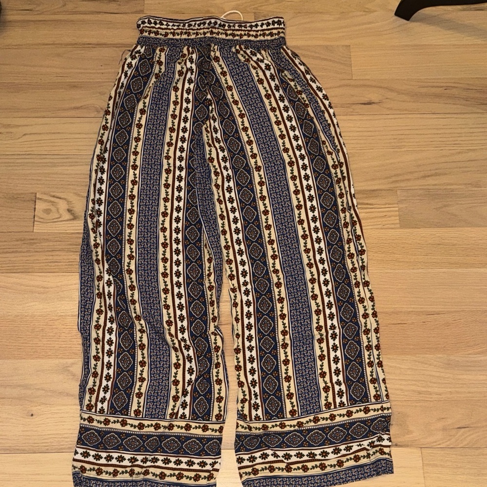 Shosho Blue and Cream Wide Leg Pants - Picture 7 of 13
